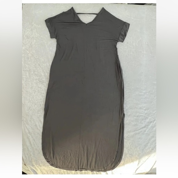 Newbestyle Women's Summer Maxi Dress Short Sleeve Loose Split Pockets Grey 2XL - Picture 2 of 6